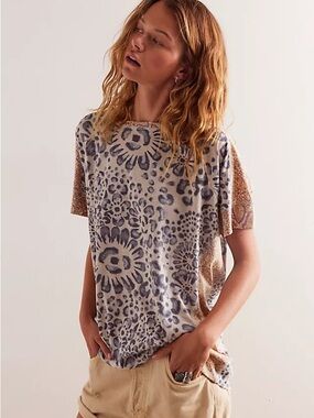 Free People We The Free Wild Thang Multi Print Short Sleeve Maximalist Tee Shirt